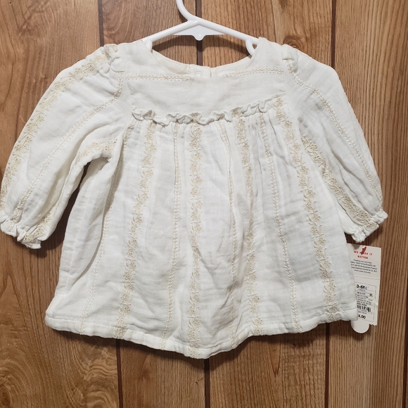 NWT Ivory Cotton Dress With Embroidery 3-6 Months Long Sleeve Chest Ruffle - Picture 1 of 5